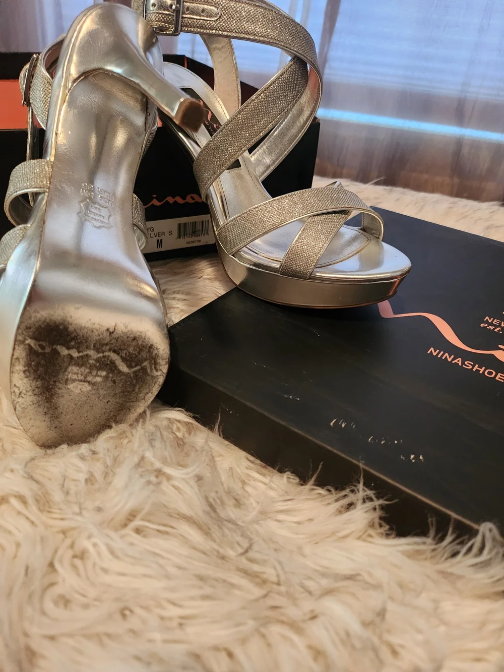 Nina Silver Metallic Platform Strappy Sandals
